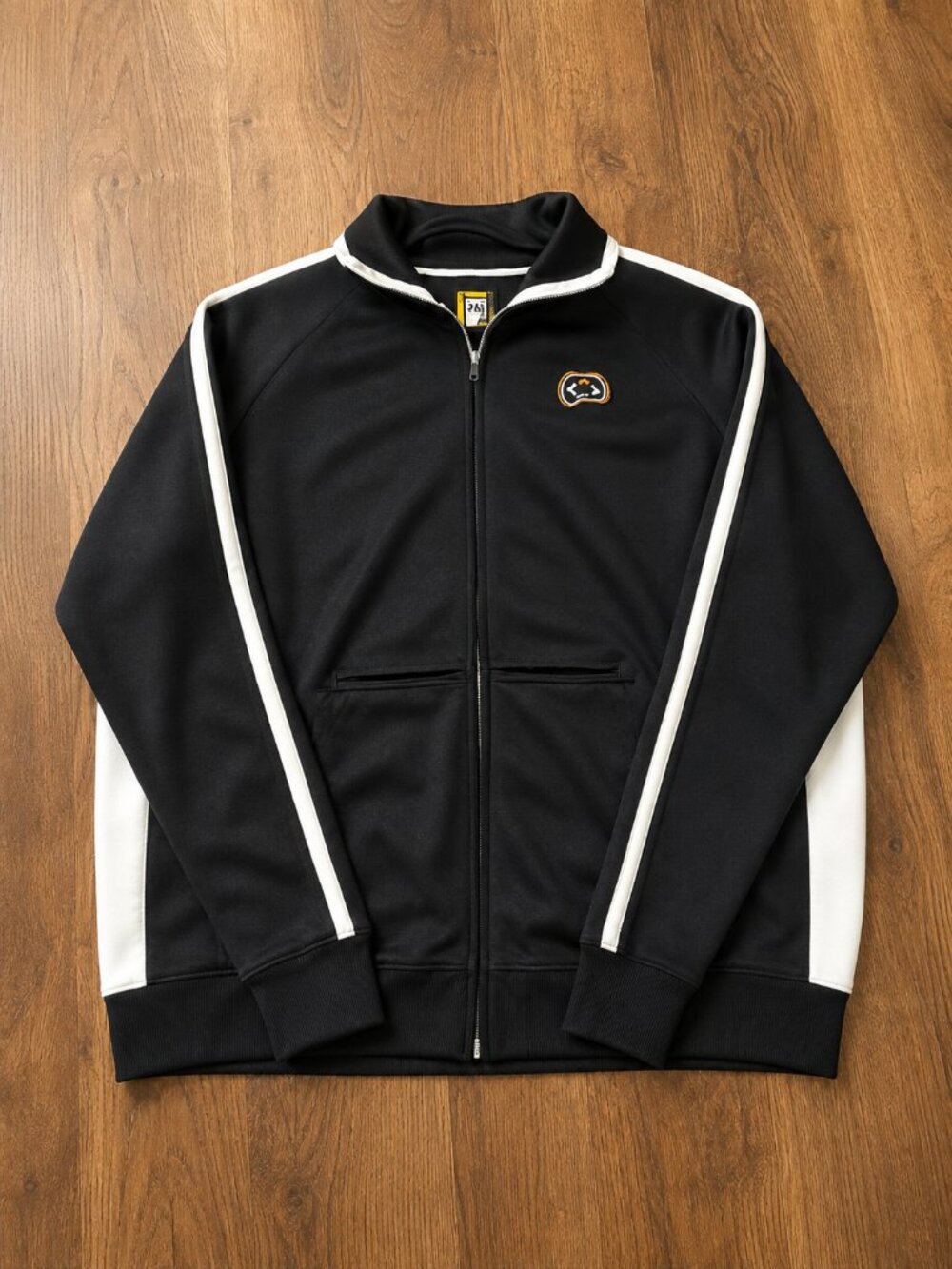 J. America Men’s Track Jacket Size L Black White Full Zip Athletic Retro